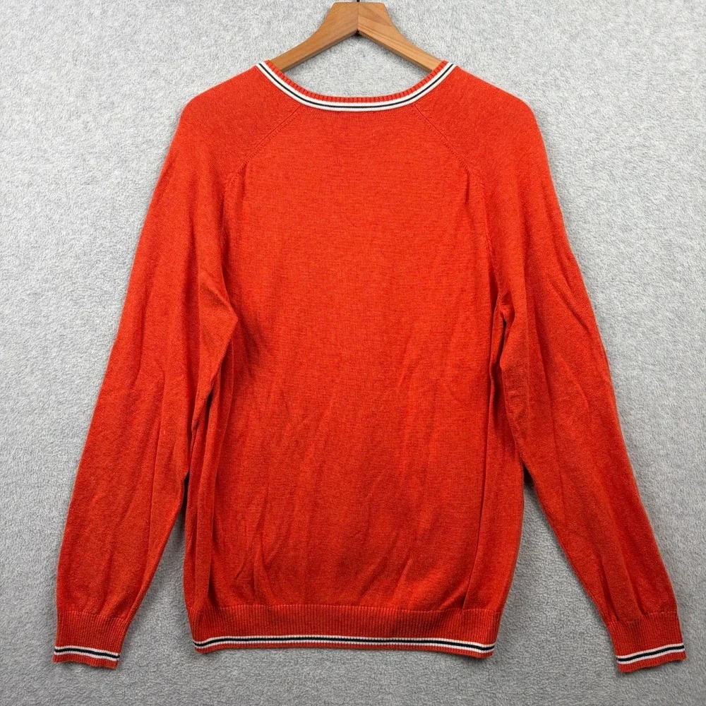 Brooks Brothers Sweater Mens Large Orange V-Neck Tipped Wool Blend Preppy